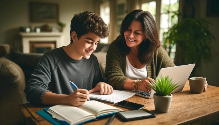 Mom and son working through his work options